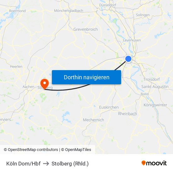 Köln Dom/Hbf to Stolberg (Rhld.) map