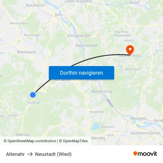 Altenahr to Neustadt (Wied) map