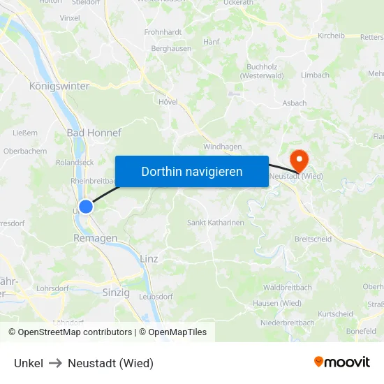 Unkel to Neustadt (Wied) map
