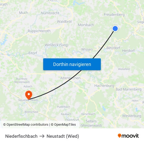 Niederfischbach to Neustadt (Wied) map