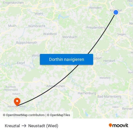 Kreuztal to Neustadt (Wied) map