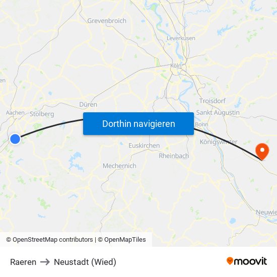 Raeren to Neustadt (Wied) map