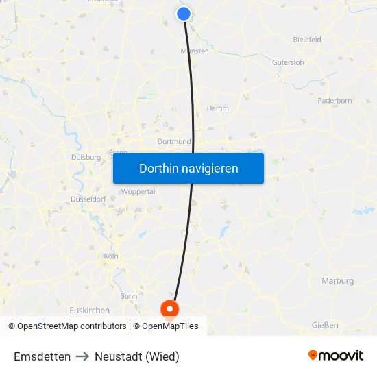 Emsdetten to Neustadt (Wied) map