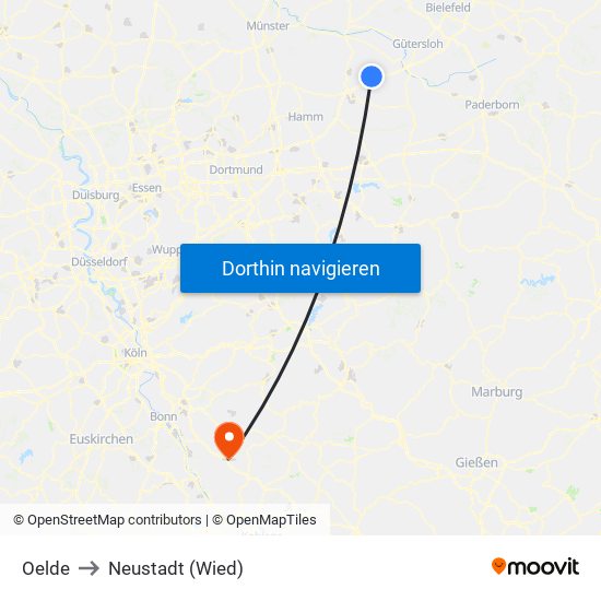 Oelde to Neustadt (Wied) map