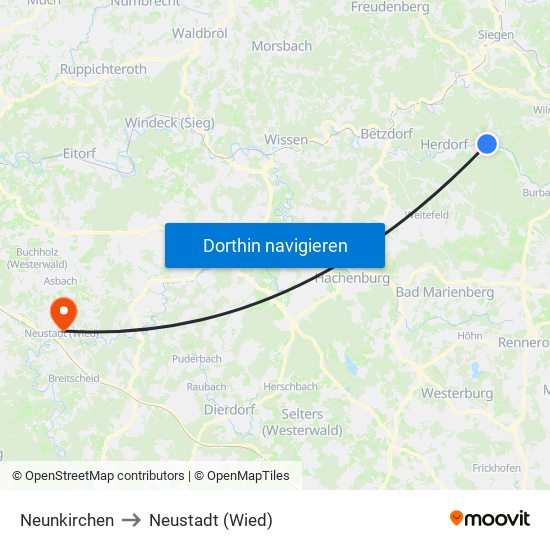 Neunkirchen to Neustadt (Wied) map