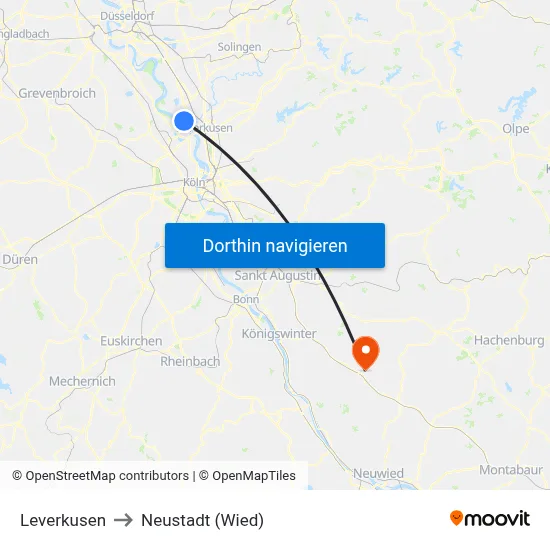 Leverkusen to Neustadt (Wied) map