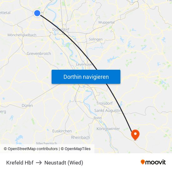 Krefeld Hbf to Neustadt (Wied) map