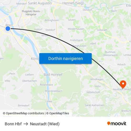 Bonn Hbf to Neustadt (Wied) map