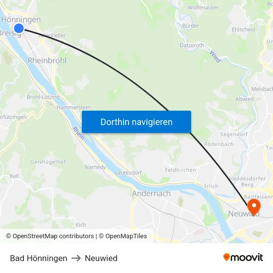 Bad Hönningen to Neuwied map