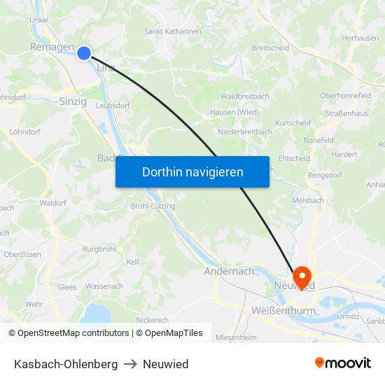 Kasbach-Ohlenberg to Neuwied map