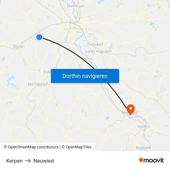 Kerpen to Neuwied map