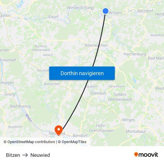 Bitzen to Neuwied map