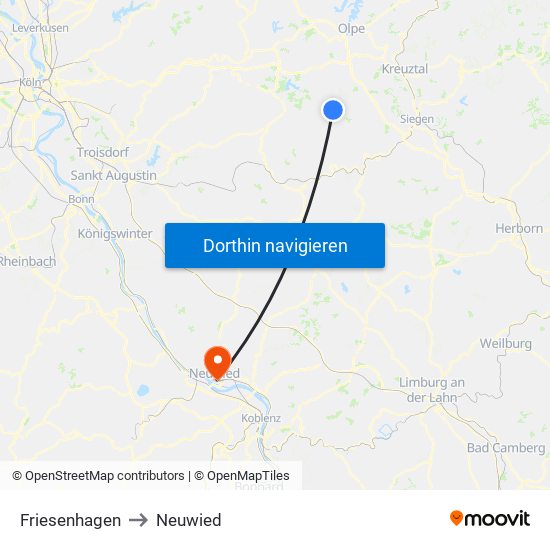 Friesenhagen to Neuwied map