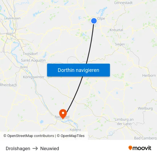 Drolshagen to Neuwied map