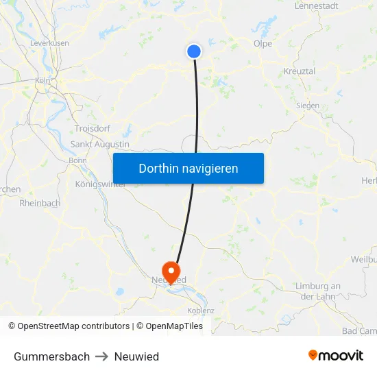 Gummersbach to Neuwied map