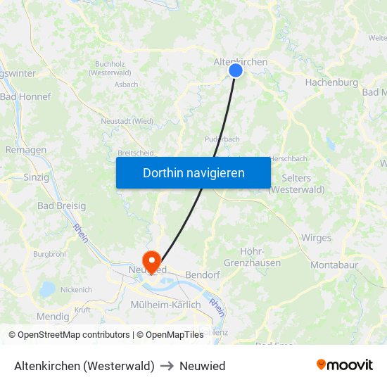 Altenkirchen (Westerwald) to Neuwied map