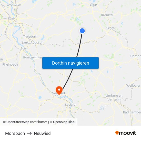 Morsbach to Neuwied map