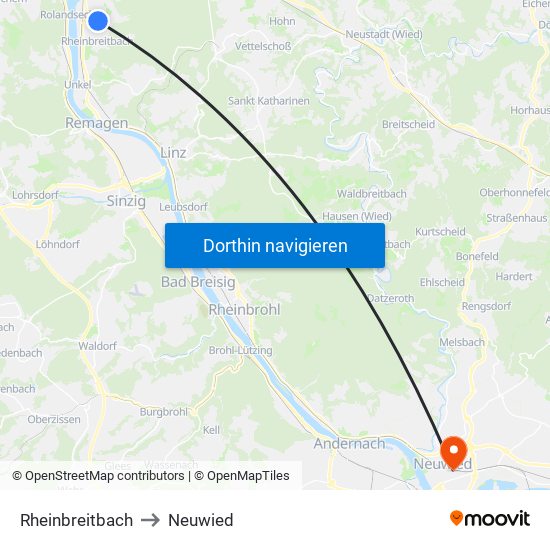 Rheinbreitbach to Neuwied map