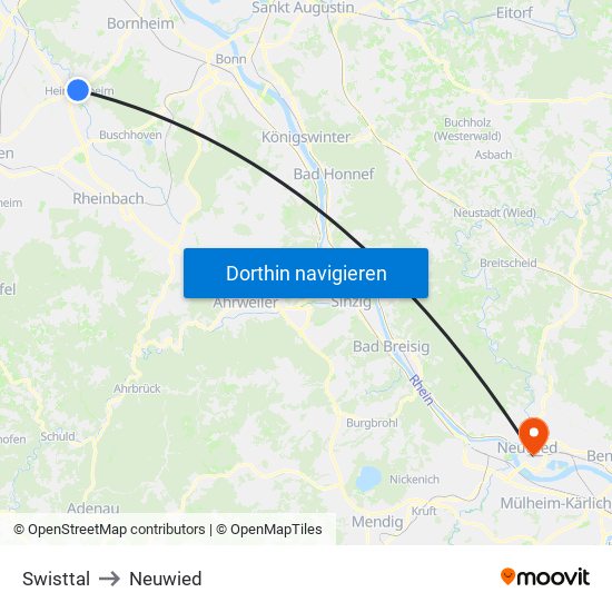 Swisttal to Neuwied map