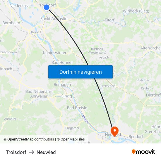 Troisdorf to Neuwied map