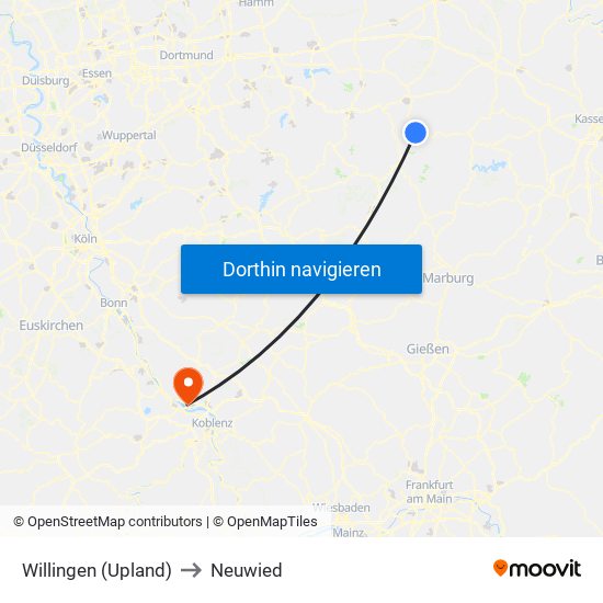 Willingen (Upland) to Neuwied map