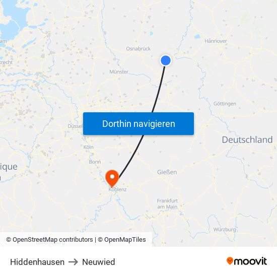 Hiddenhausen to Neuwied map