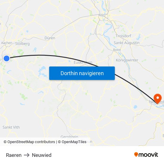 Raeren to Neuwied map