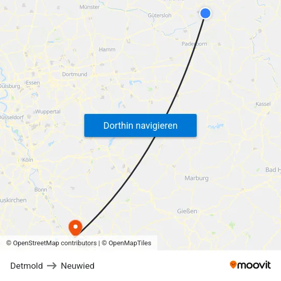 Detmold to Neuwied map