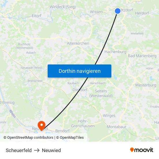 Scheuerfeld to Neuwied map