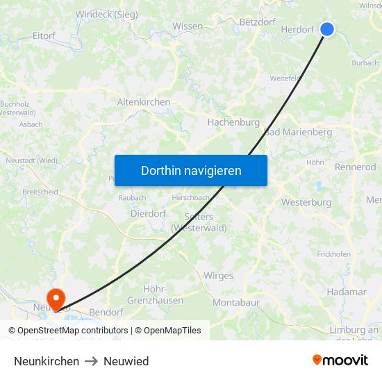 Neunkirchen to Neuwied map