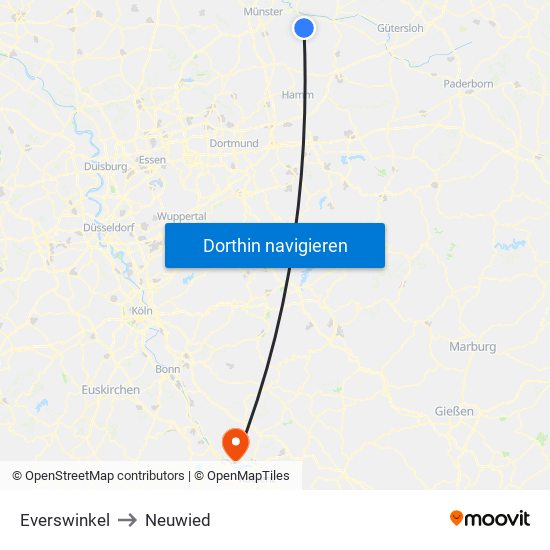 Everswinkel to Neuwied map