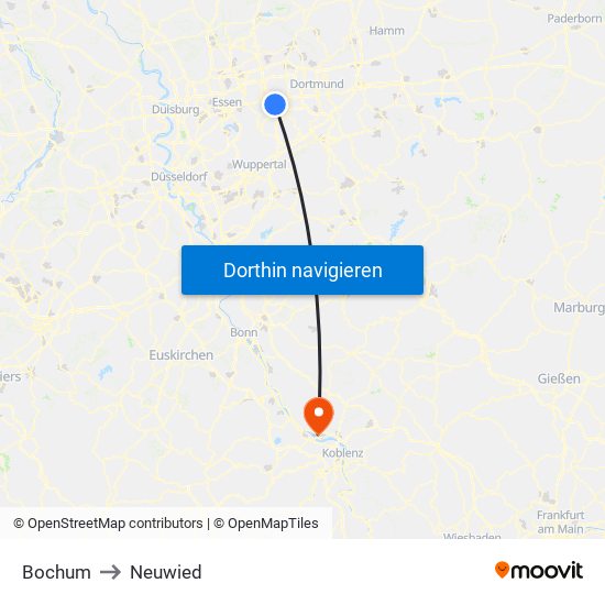 Bochum to Neuwied map