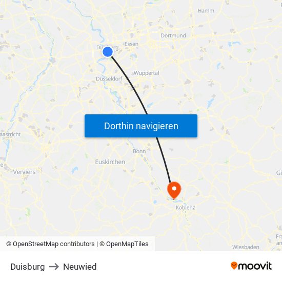 Duisburg to Neuwied map