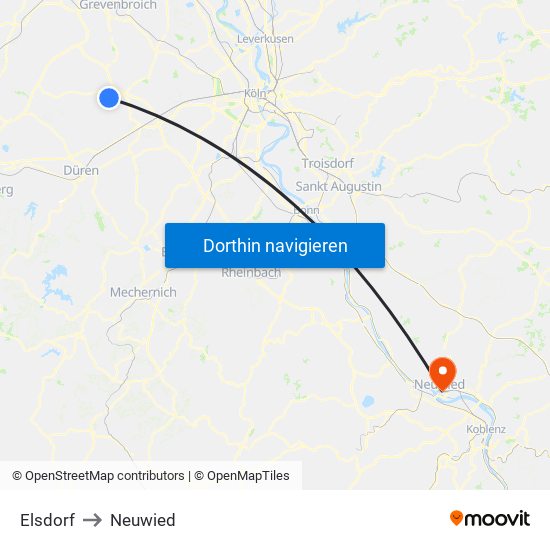 Elsdorf to Neuwied map