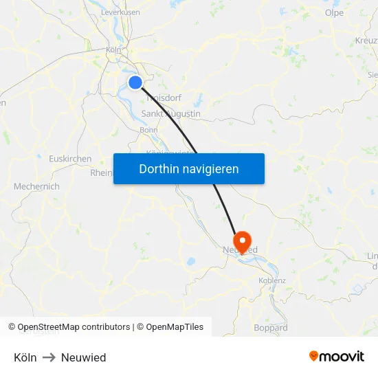 Köln to Neuwied map