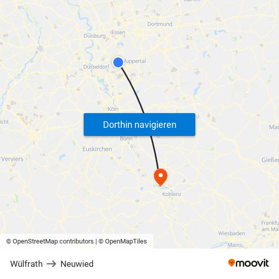 Wülfrath to Neuwied map