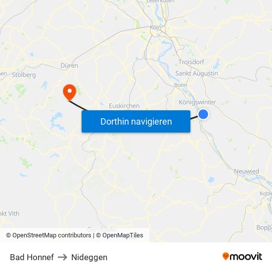 Bad Honnef to Nideggen map