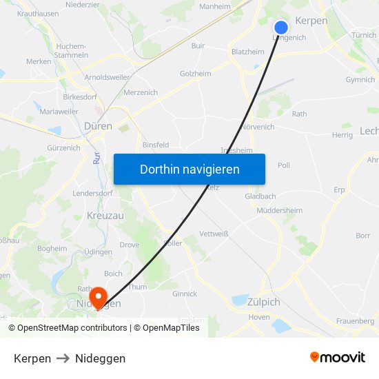 Kerpen to Nideggen map