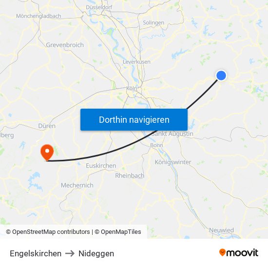 Engelskirchen to Nideggen map