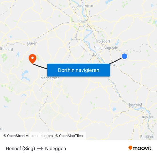 Hennef (Sieg) to Nideggen map