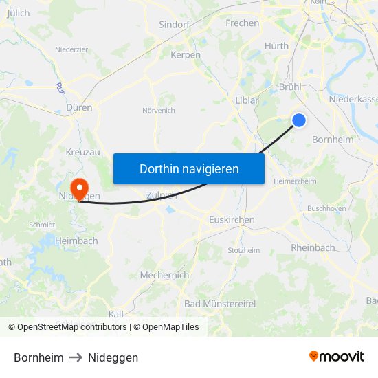 Bornheim to Nideggen map