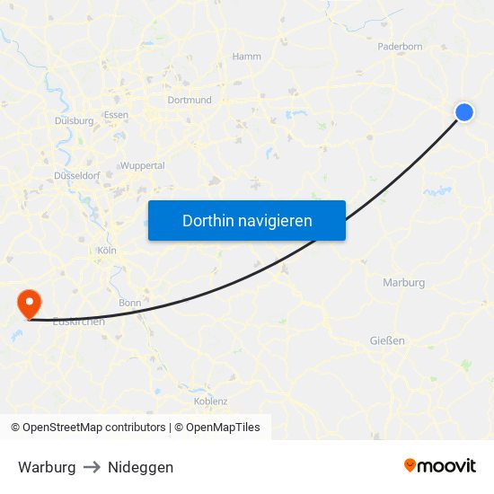 Warburg to Nideggen map