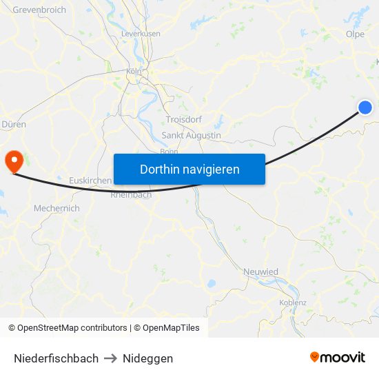 Niederfischbach to Nideggen map