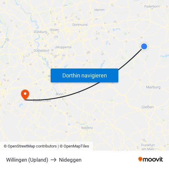 Willingen (Upland) to Nideggen map