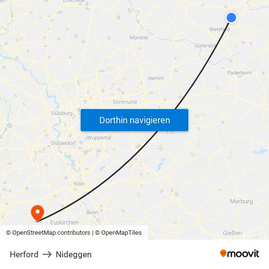 Herford to Nideggen map