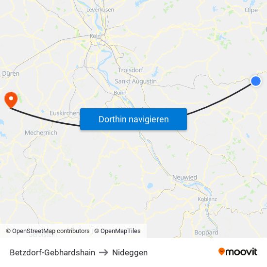 Betzdorf-Gebhardshain to Nideggen map