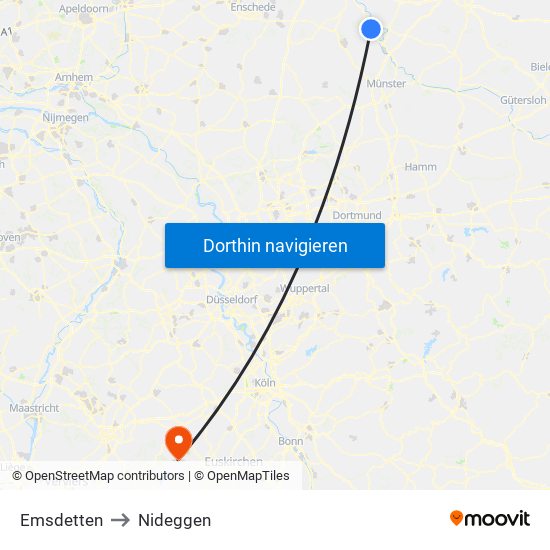 Emsdetten to Nideggen map