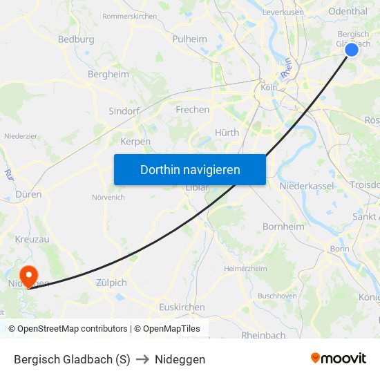 Bergisch Gladbach (S) to Nideggen map