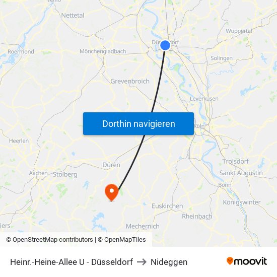 Heinr.-Heine-Allee U - Düsseldorf to Nideggen map