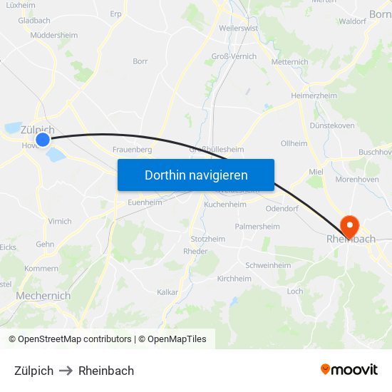 Zülpich to Rheinbach map